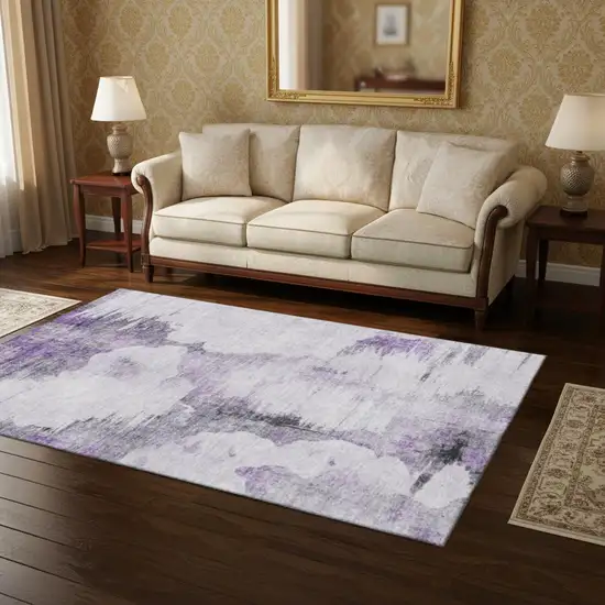 Purple Gray And Ivory Abstract Washable Area Rug With UV Protection Photo 1