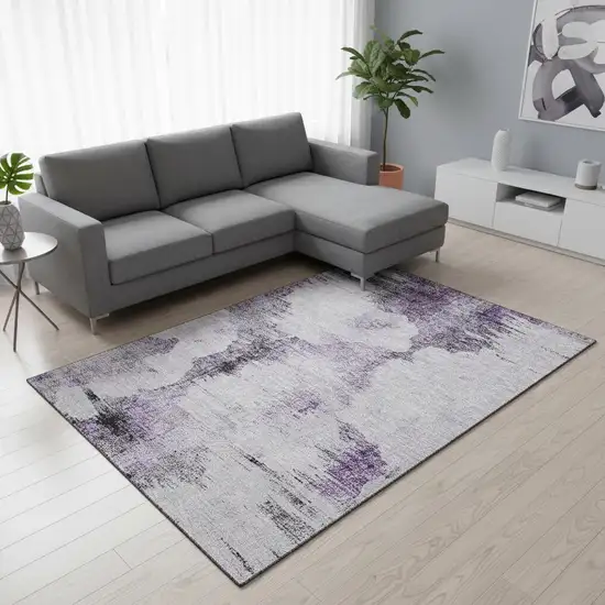 Purple Gray And Ivory Abstract Washable Area Rug With UV Protection Photo 3