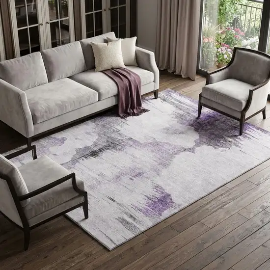 Purple Gray And Ivory Abstract Washable Area Rug With UV Protection Photo 1