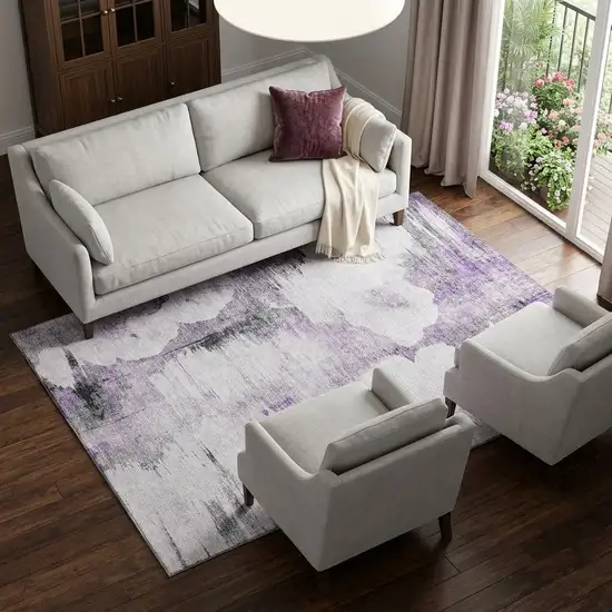 Purple Gray And Ivory Abstract Washable Area Rug With UV Protection Photo 1