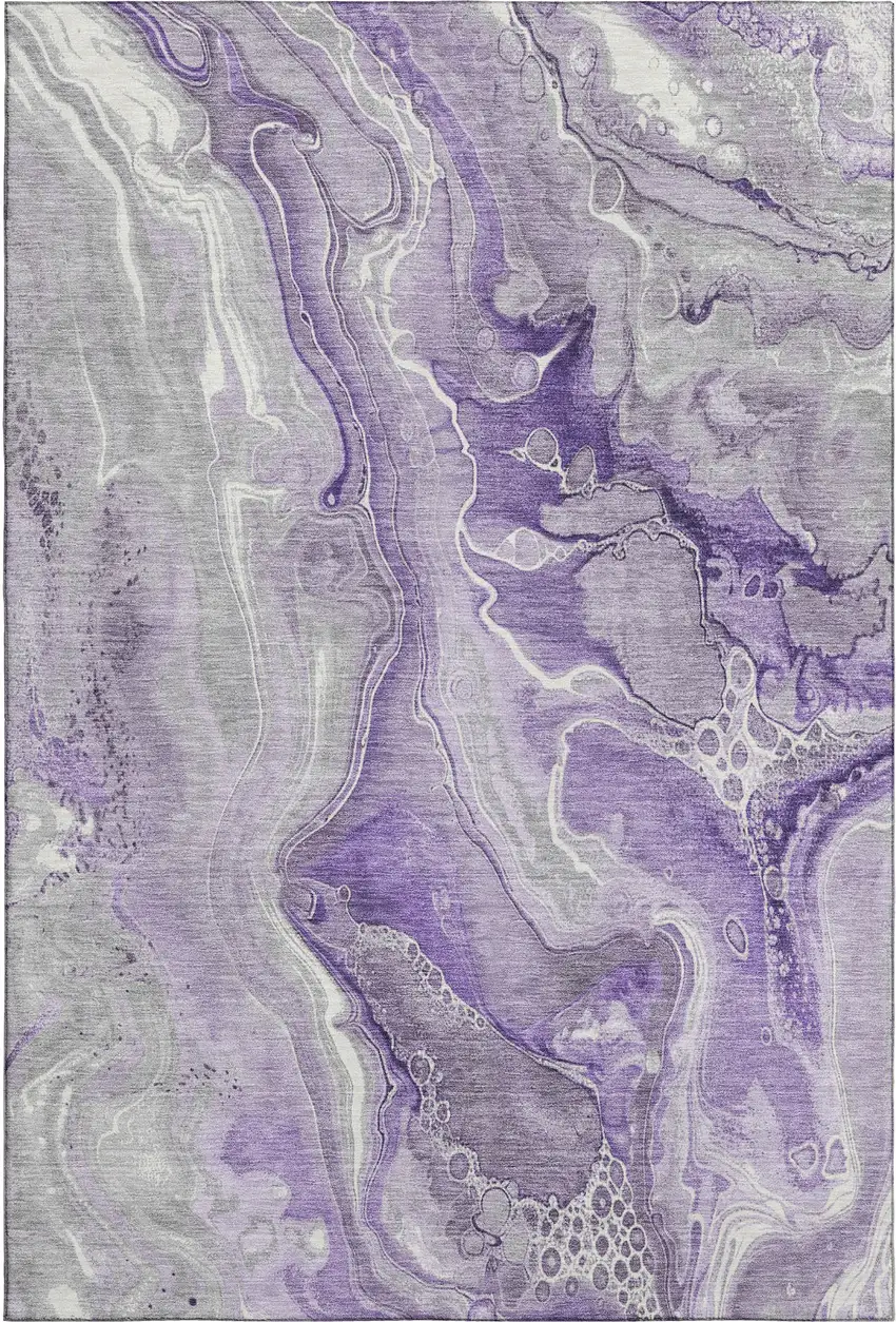 Purple Gray And Ivory Abstract Washable Area Rug With UV Protection Photo 1