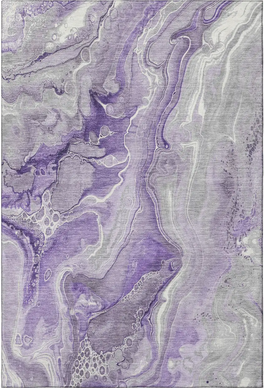 Purple Gray And Ivory Abstract Washable Area Rug With UV Protection Photo 3