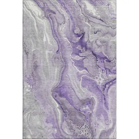 Purple Gray And Ivory Abstract Washable Area Rug With UV Protection Photo 1