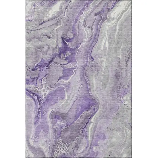 Purple Gray And Ivory Abstract Washable Area Rug With UV Protection Photo 3
