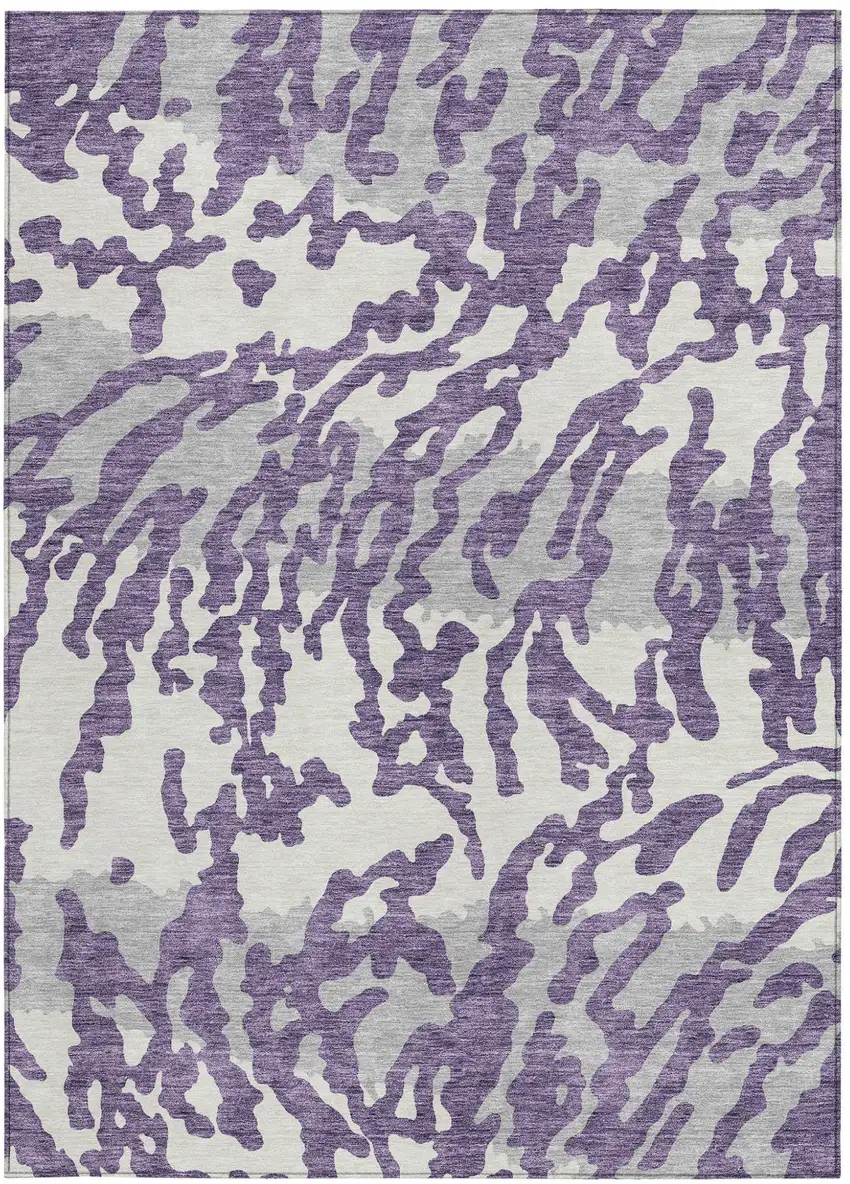 Purple Gray And Ivory Animal Print Washable Indoor Outdoor Area Rug Photo 6