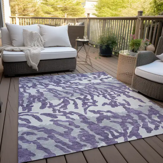 Purple Gray And Ivory Animal Print Washable Indoor Outdoor Area Rug Photo 9