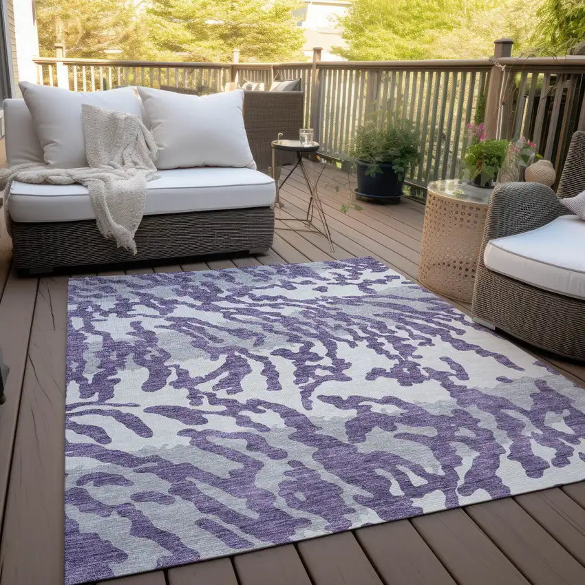 Purple Gray And Ivory Animal Print Washable Indoor Outdoor Area Rug Photo 9