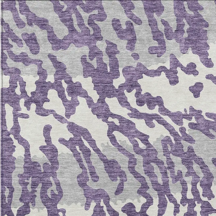 Purple Gray And Ivory Animal Print Washable Indoor Outdoor Area Rug Photo 6
