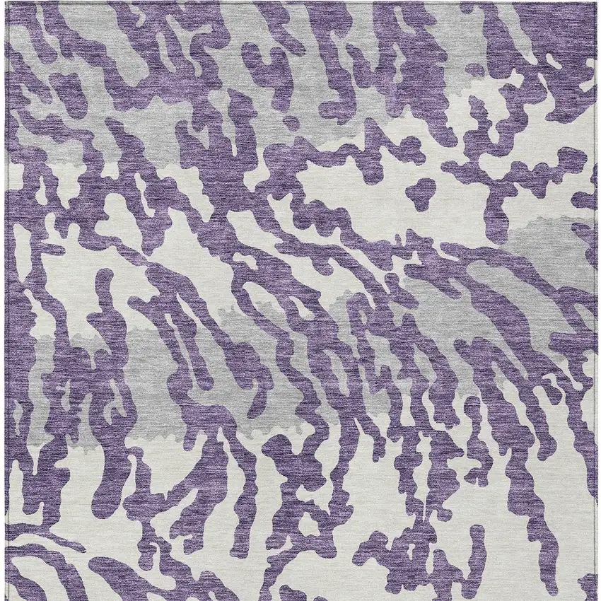 Purple Gray And Ivory Animal Print Washable Indoor Outdoor Area Rug Photo 7