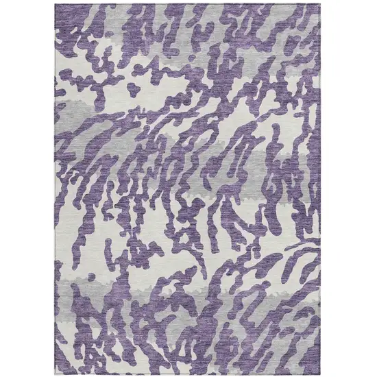 Purple Gray And Ivory Animal Print Washable Indoor Outdoor Area Rug Photo 7