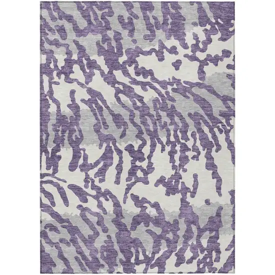 Purple Gray And Ivory Animal Print Washable Indoor Outdoor Area Rug Photo 2