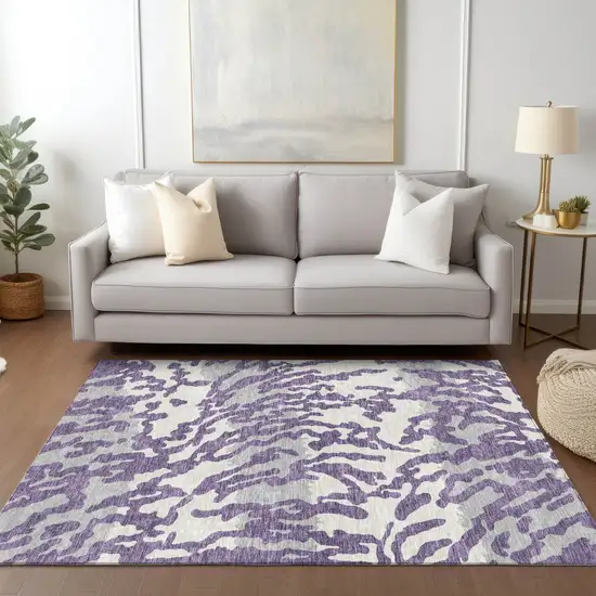 Purple Gray And Ivory Animal Print Washable Indoor Outdoor Area Rug Photo 9