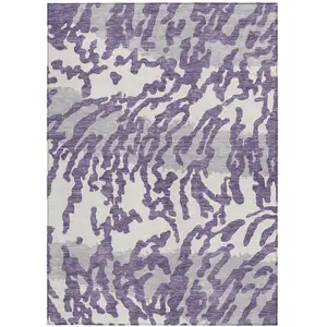 Photo of Purple Gray And Ivory Animal Print Washable Indoor Outdoor Area Rug