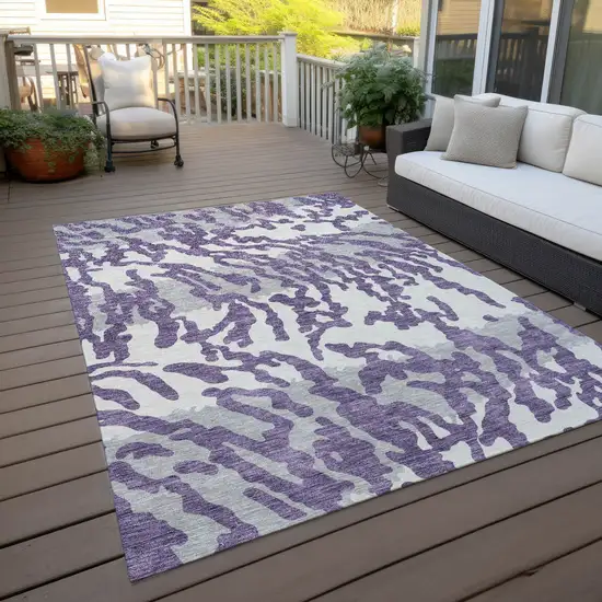 Purple Gray And Ivory Animal Print Washable Indoor Outdoor Area Rug Photo 8