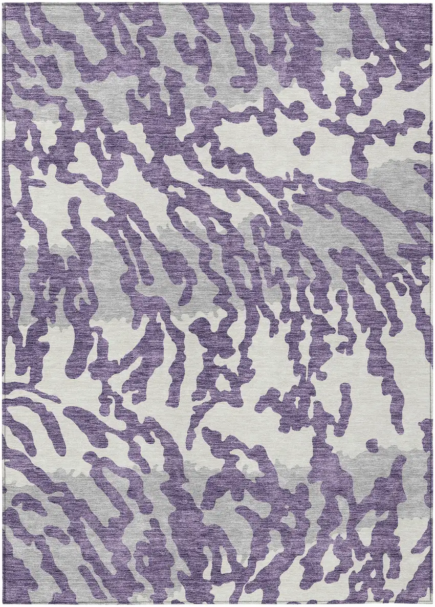 Purple Gray And Ivory Animal Print Washable Indoor Outdoor Area Rug Photo 2