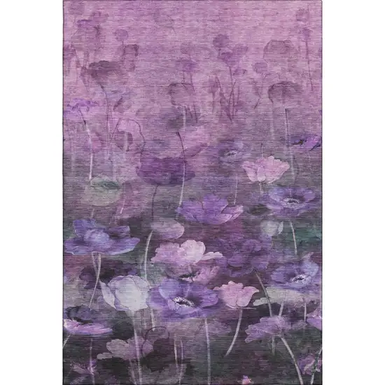 Purple Gray And Ivory Floral Washable Area Rug With UV Protection Photo 1