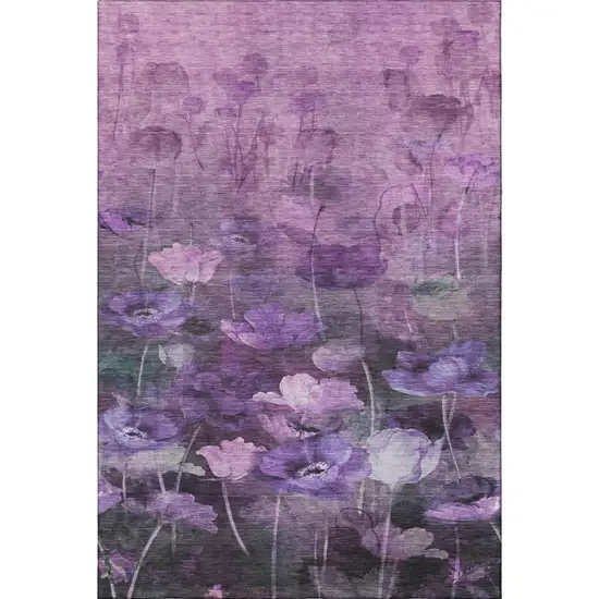 Purple Gray And Ivory Floral Washable Area Rug With UV Protection Photo 3