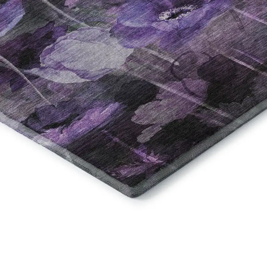 Purple Gray And Ivory Floral Washable Area Rug With UV Protection Photo 7