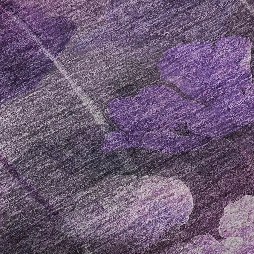 Purple Gray And Ivory Floral Washable Area Rug With UV Protection Photo 9