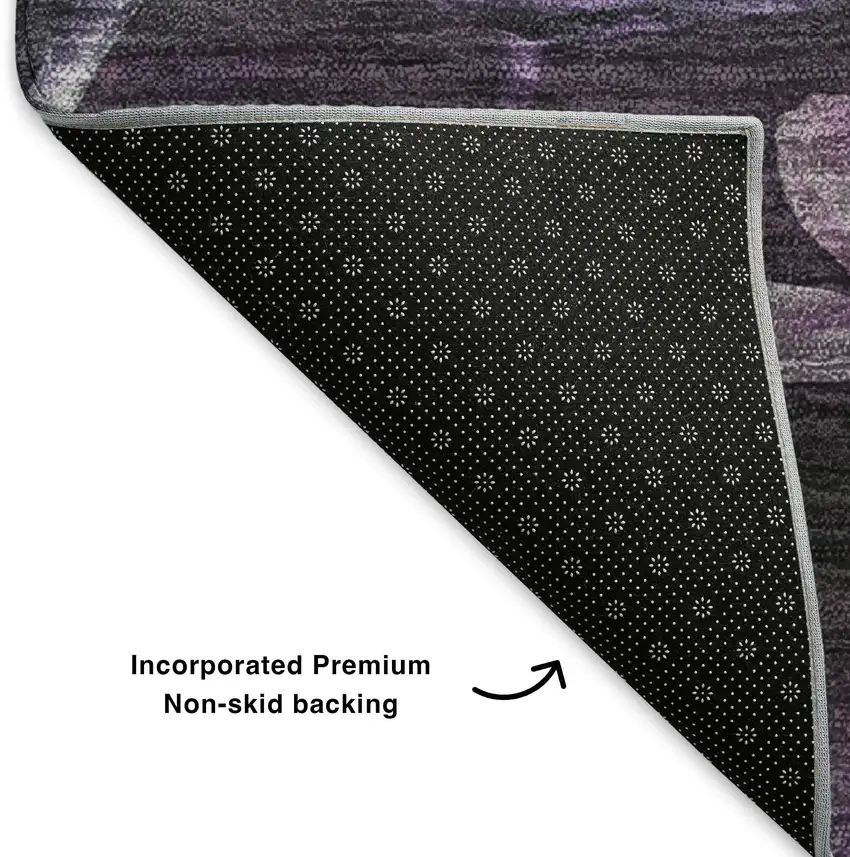 Purple Gray And Ivory Floral Washable Area Rug With UV Protection Photo 6