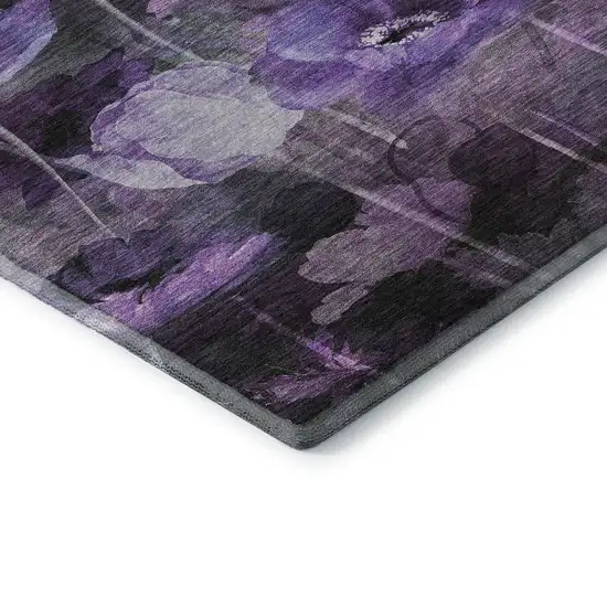 Purple Gray And Ivory Floral Washable Area Rug With UV Protection Photo 7