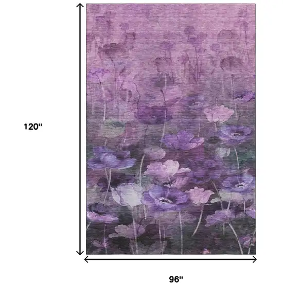 Purple Gray And Ivory Floral Washable Area Rug With UV Protection Photo 3