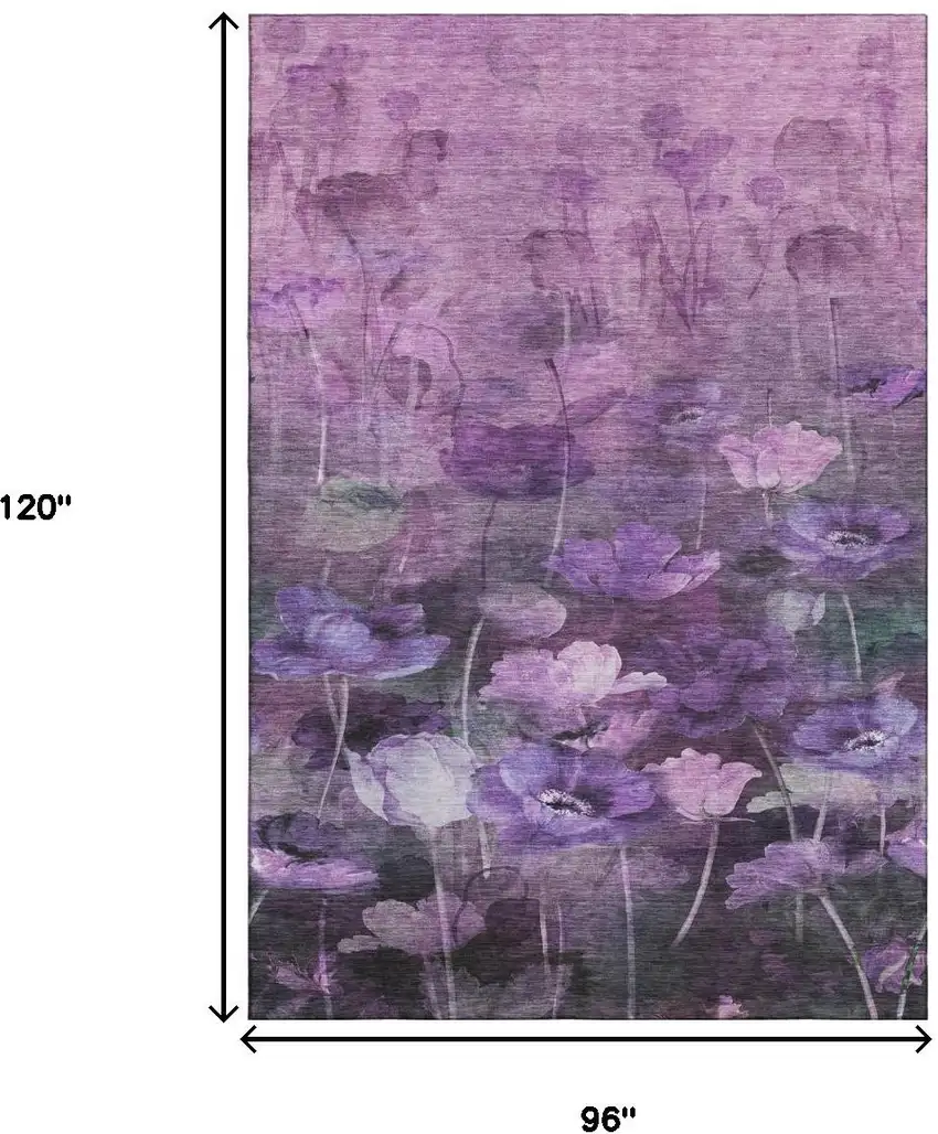 Purple Gray And Ivory Floral Washable Area Rug With UV Protection Photo 3