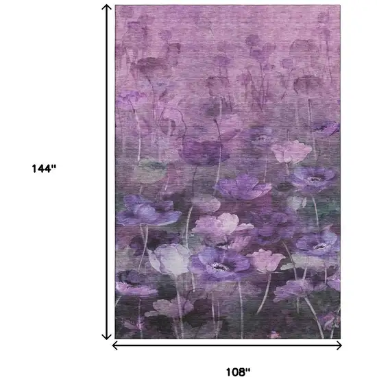 Purple Gray And Ivory Floral Washable Area Rug With UV Protection Photo 9