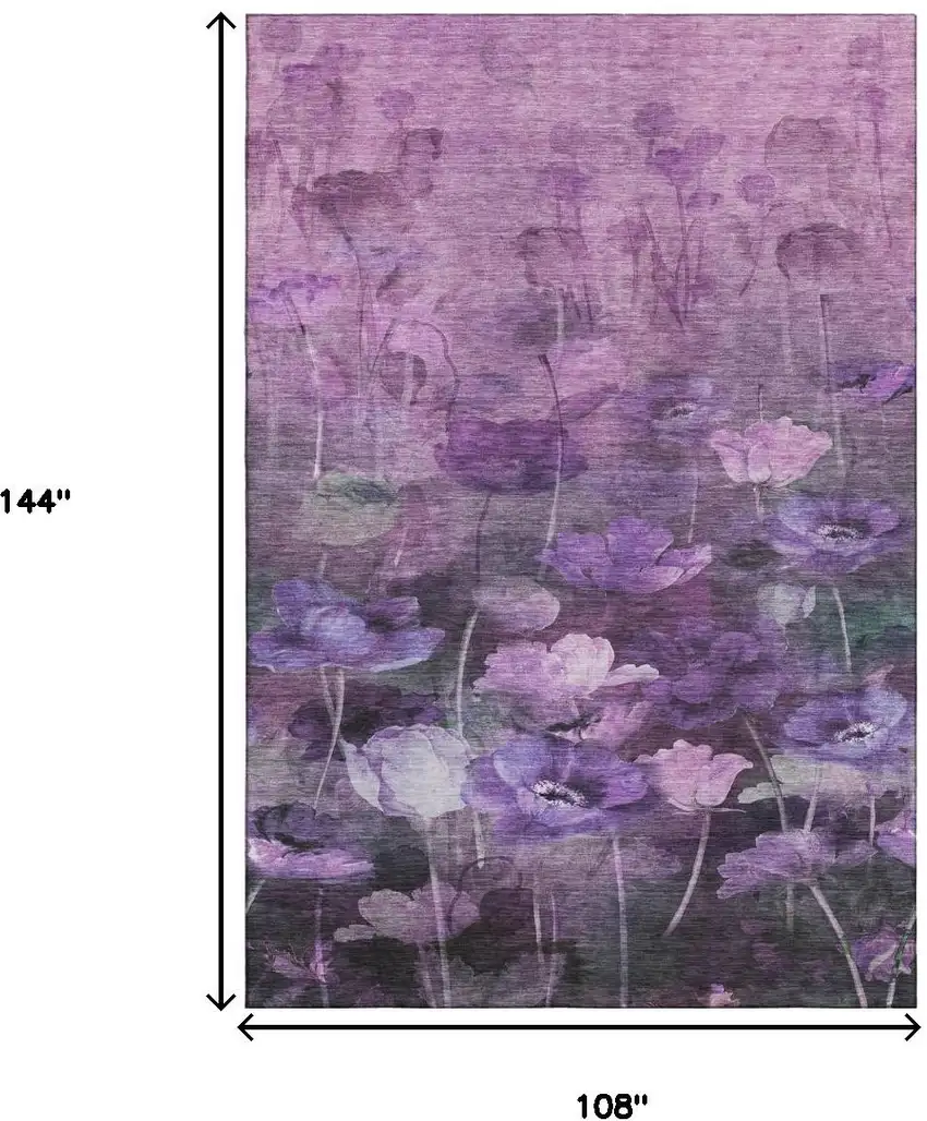 Purple Gray And Ivory Floral Washable Area Rug With UV Protection Photo 9