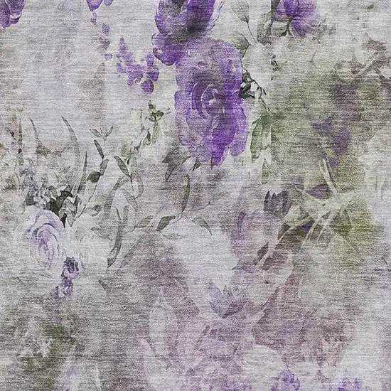 Purple Gray And Ivory Floral Washable Area Rug With UV Protection Photo 4