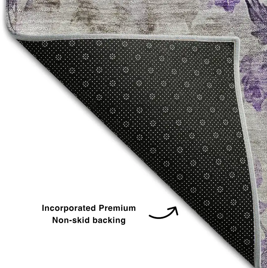 Purple Gray And Ivory Floral Washable Area Rug With UV Protection Photo 7