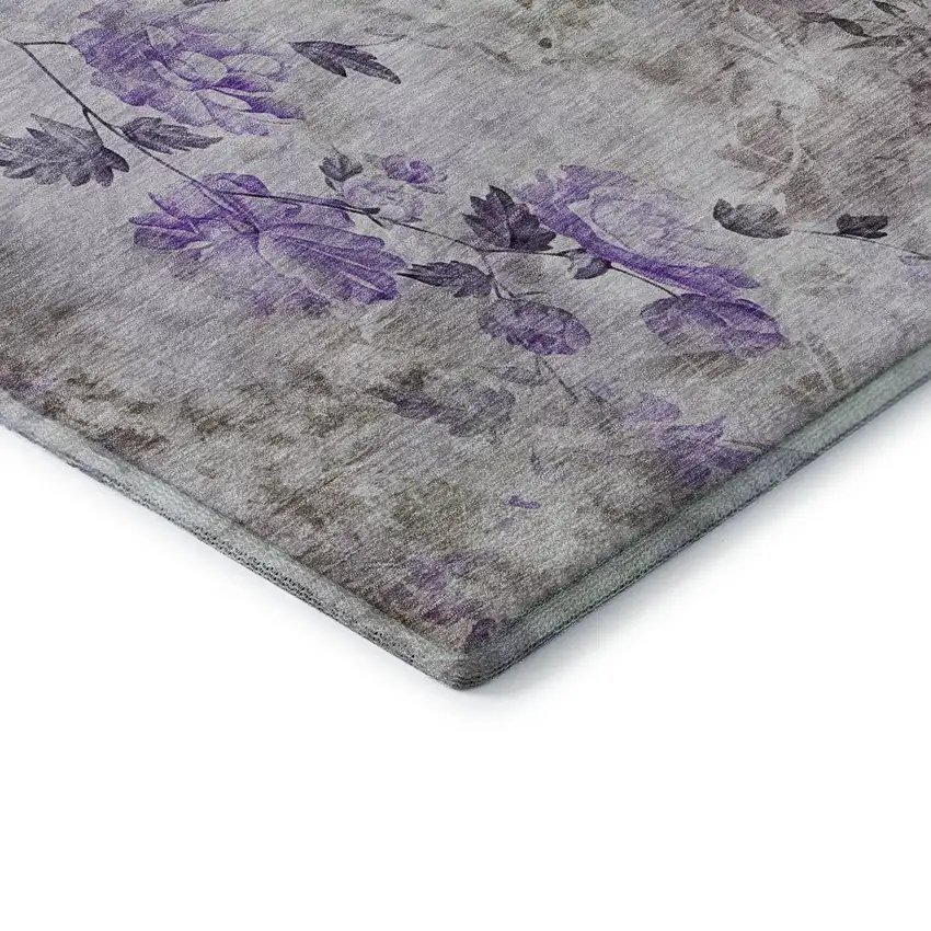Purple Gray And Ivory Floral Washable Area Rug With UV Protection Photo 8