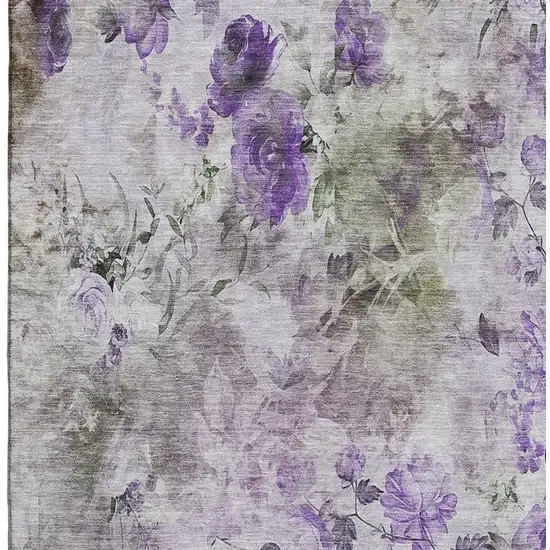 Purple Gray And Ivory Floral Washable Area Rug With UV Protection Photo 4