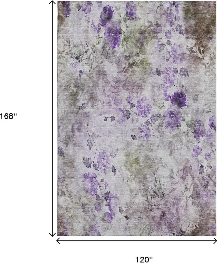 Purple Gray And Ivory Floral Washable Area Rug With UV Protection Photo 3