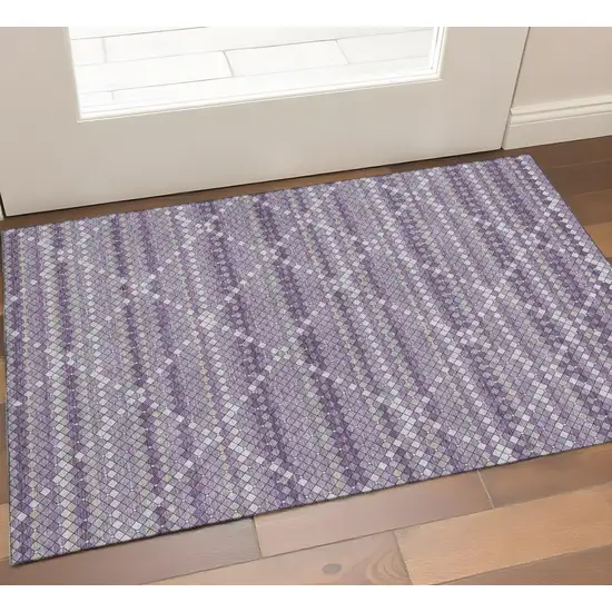 Purple Gray And Ivory Geometric Washable Area Rug With UV Protection Photo 1