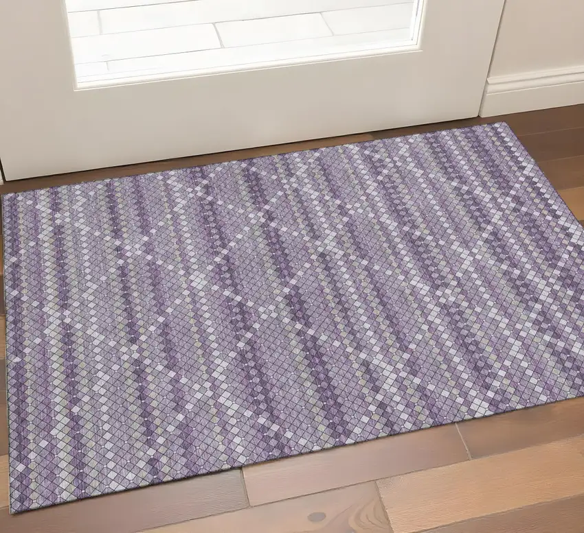 Purple Gray And Ivory Geometric Washable Area Rug With UV Protection Photo 1