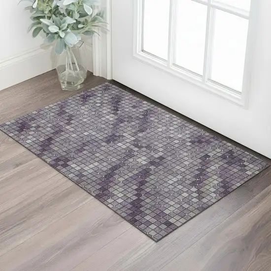 Purple Gray And Ivory Geometric Washable Area Rug With UV Protection Photo 2