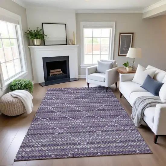 Purple Gray And Ivory Geometric Washable Area Rug With UV Protection Photo 4
