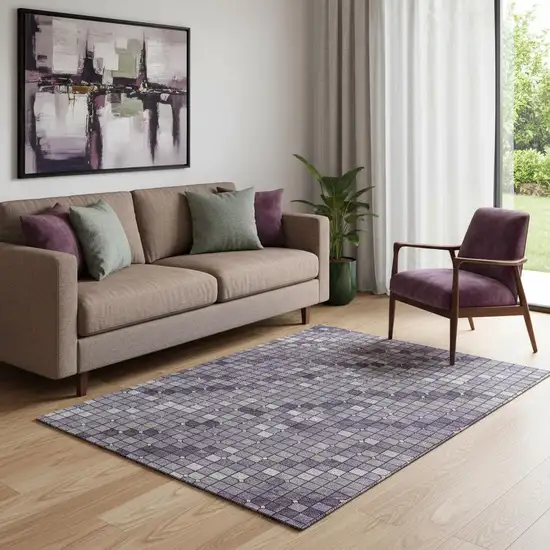 Purple Gray And Ivory Geometric Washable Area Rug With UV Protection Photo 2