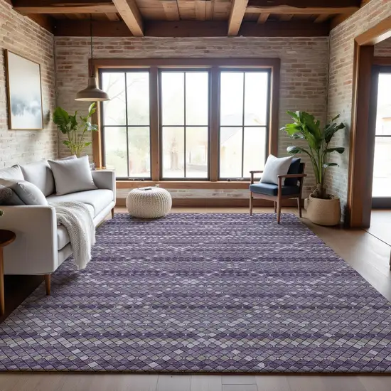 Purple Gray And Ivory Geometric Washable Area Rug With UV Protection Photo 5