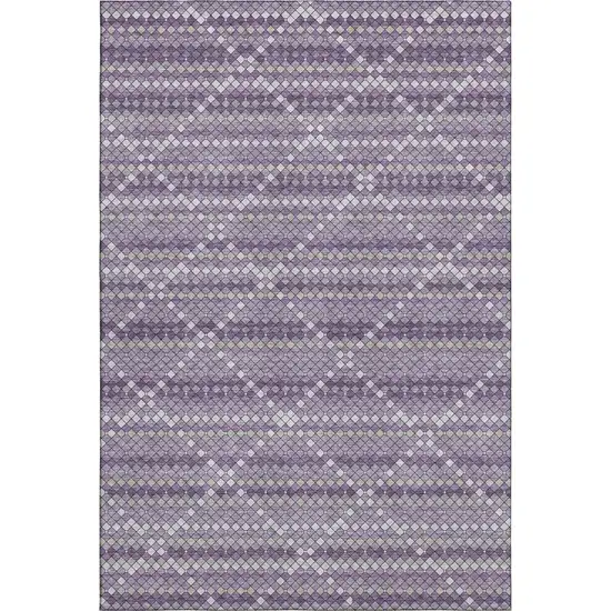 Purple Gray And Ivory Geometric Washable Area Rug With UV Protection Photo 6
