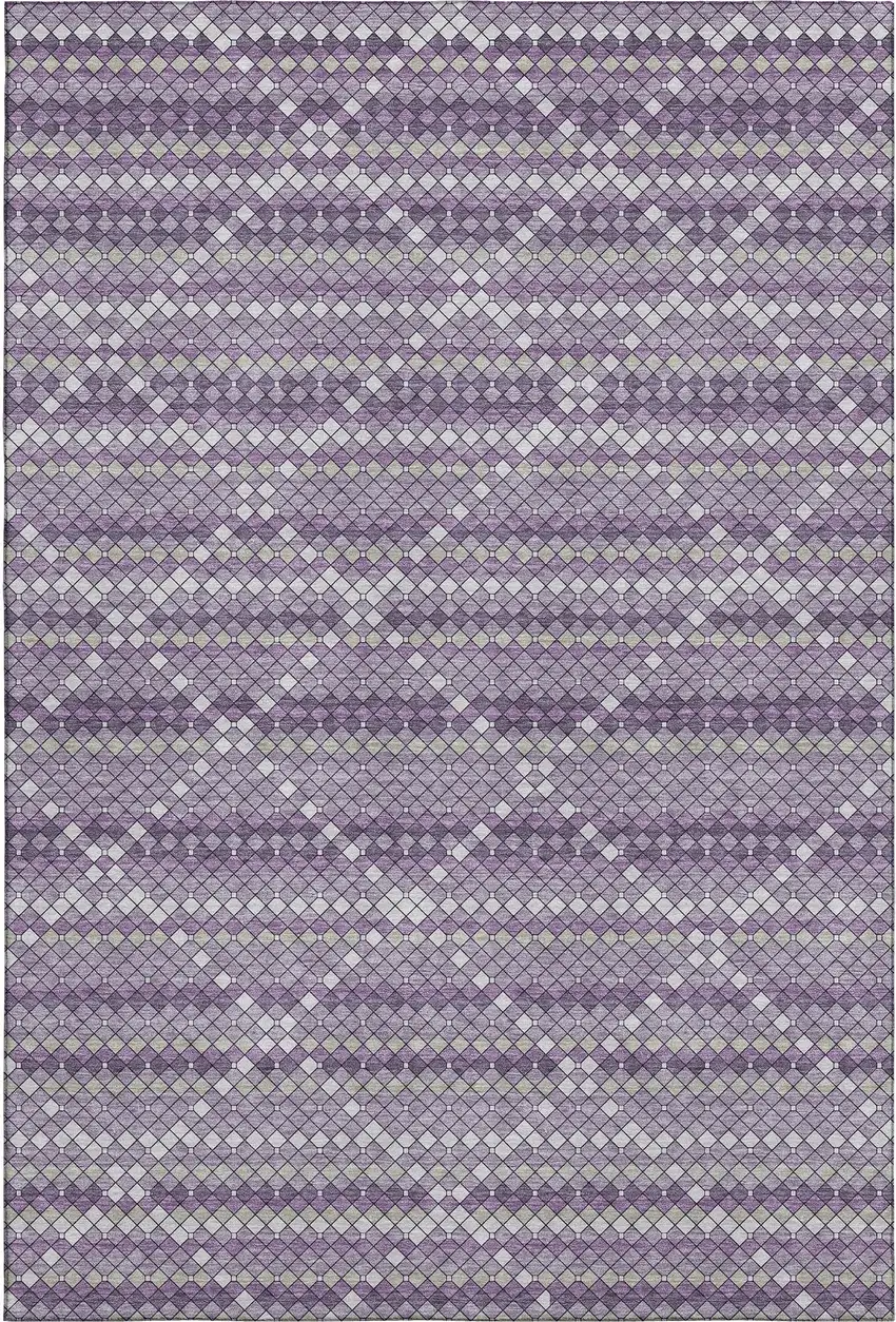 Purple Gray And Ivory Geometric Washable Area Rug With UV Protection Photo 6