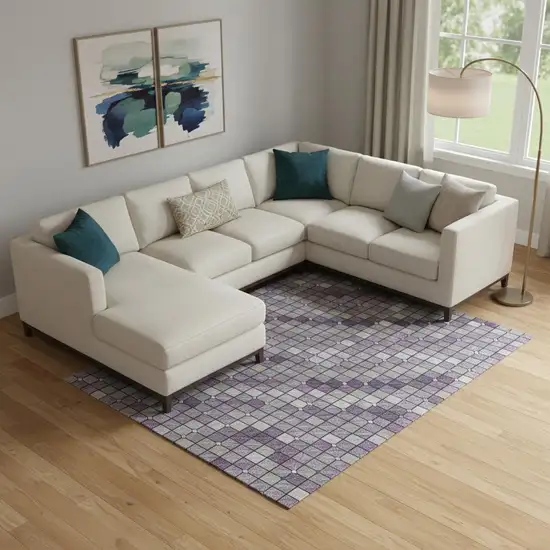 Purple Gray And Ivory Geometric Washable Area Rug With UV Protection Photo 2