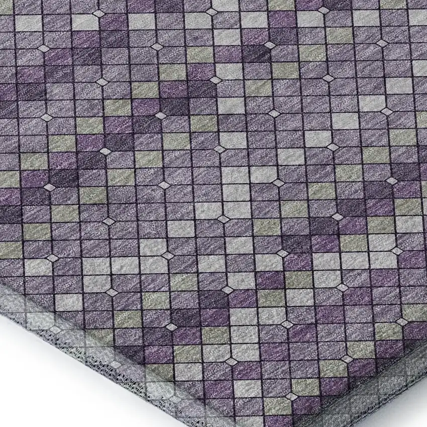 Purple Gray And Ivory Geometric Washable Area Rug With UV Protection Photo 2