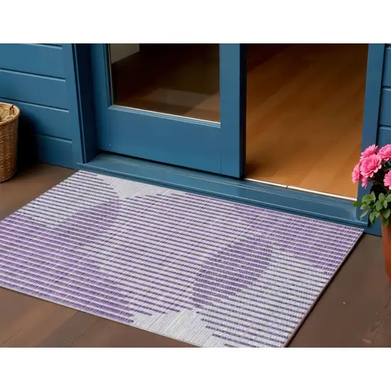 Purple Gray And Ivory Geometric Washable Indoor Outdoor Area Rug Photo 1