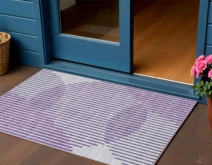 Purple Gray And Ivory Geometric Washable Indoor Outdoor Area Rug Photo 1