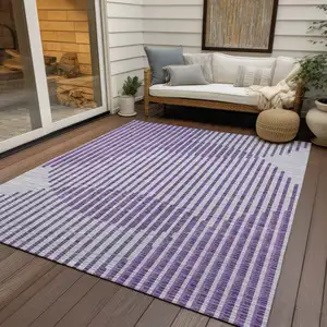 Photo of Purple Gray And Ivory Geometric Washable Indoor Outdoor Area Rug