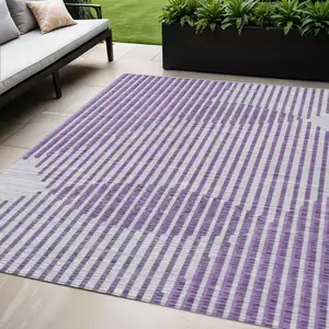 Photo of Purple Gray And Ivory Geometric Washable Indoor Outdoor Area Rug