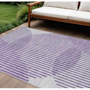 Photo of Purple Gray And Ivory Geometric Washable Indoor Outdoor Area Rug