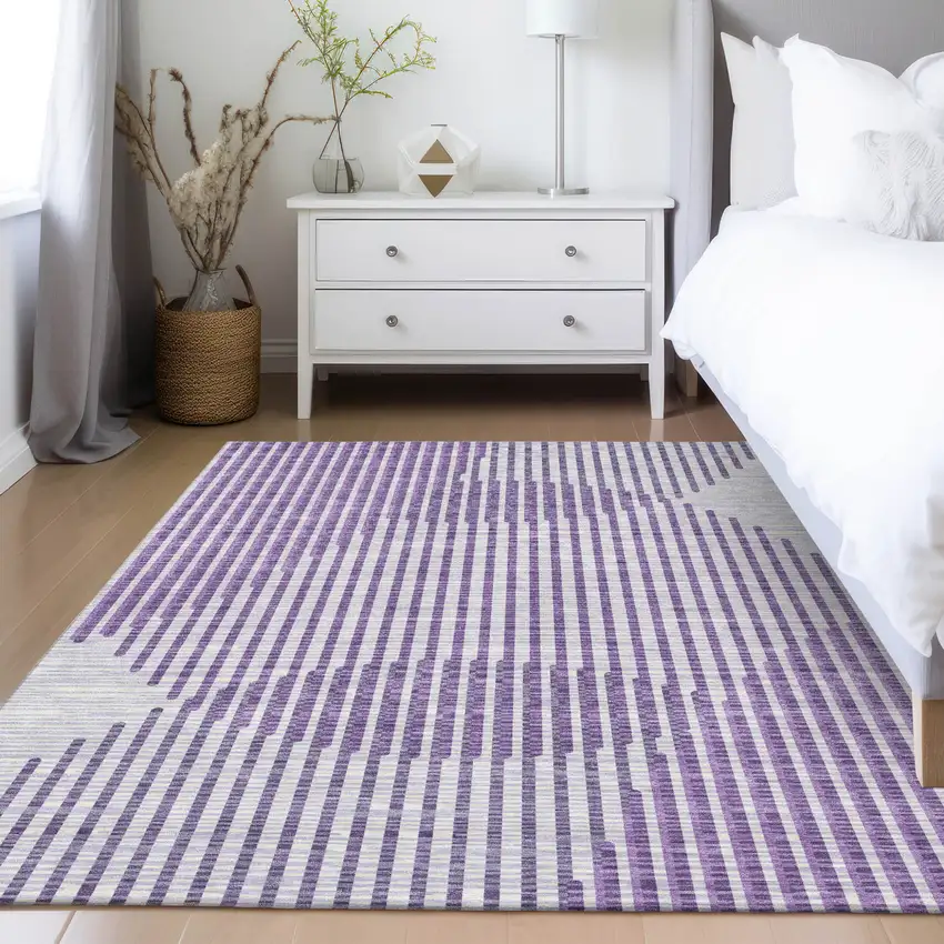 Purple Gray And Ivory Geometric Washable Indoor Outdoor Area Rug Photo 9